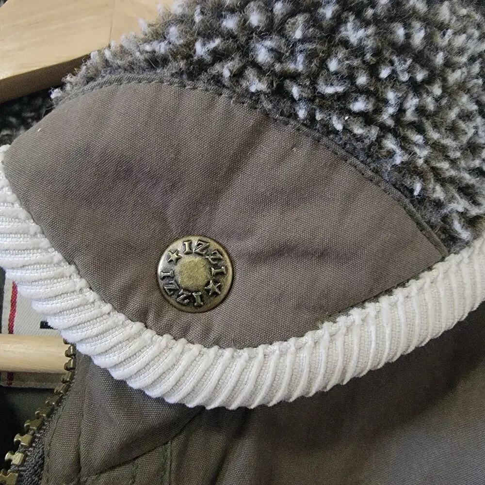Izzi Genuine Rugged Patchwork Vintage Winter Puff Fleece Accent Corduroy Coat.